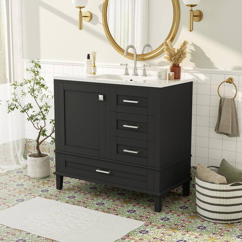 Bathroom Vanity with Sink, Bathroom Cabinet with Solid Wood Frame, Storage Cabinet with Soft Closing Door and 3 Drawers