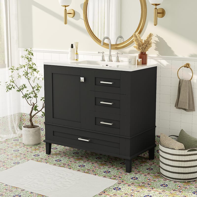 GDFStudio - Aurea Wood & Ceramic 36" Bathroom Vanity with Sink, Soft-Close Door & 3 Drawers