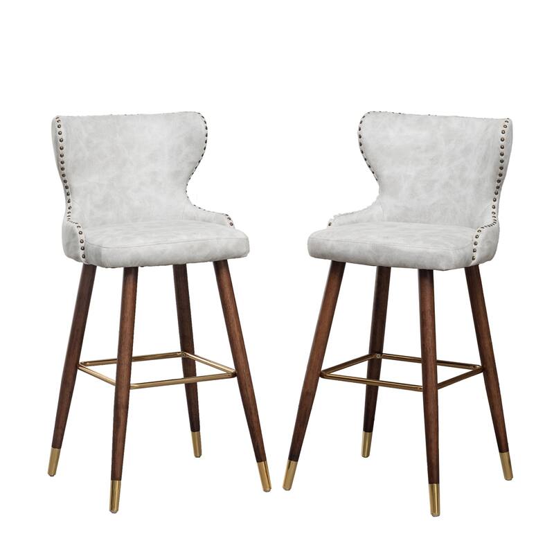 Modern Faux Leather Tufted Nailhead Trim Counter Stool Set of 2 - Off-White,20.25"W x 21.5"D x 41.25"H