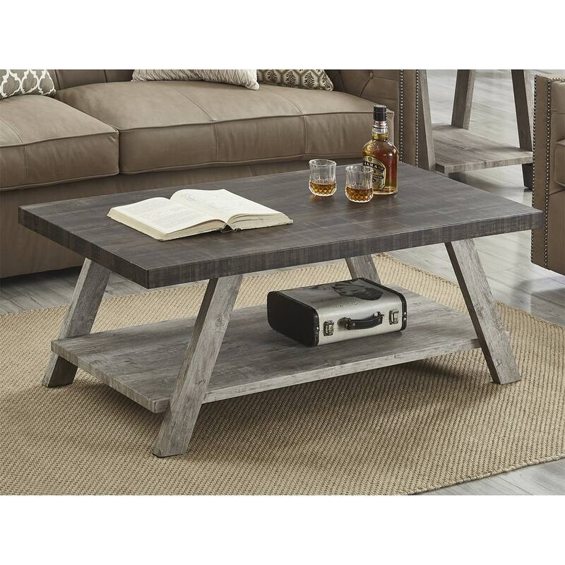Contemporary Wood Coffee Table with Shelf - Walnut/Gray