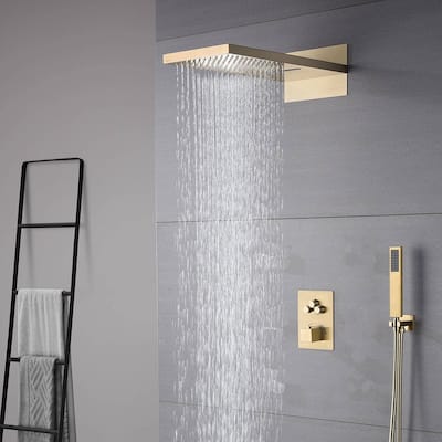 Brushed Gold 22 Inch Rainfall Water Shower Head 3 Way Thermostatic Shower Faucet Set - Brushed Gold