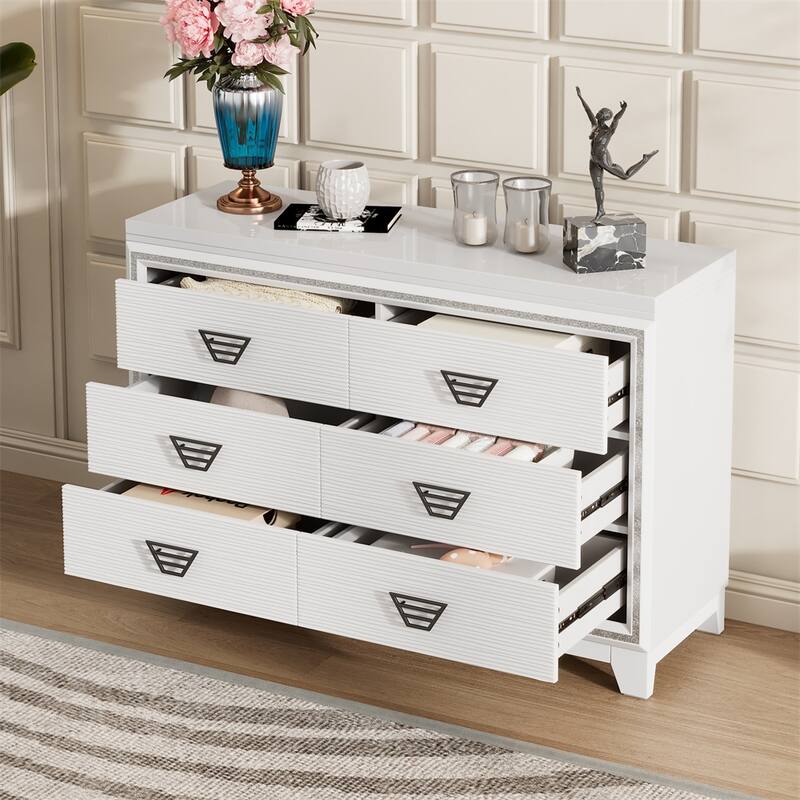 Storage Cabinet with 6 Drawers and Metal Handle - White