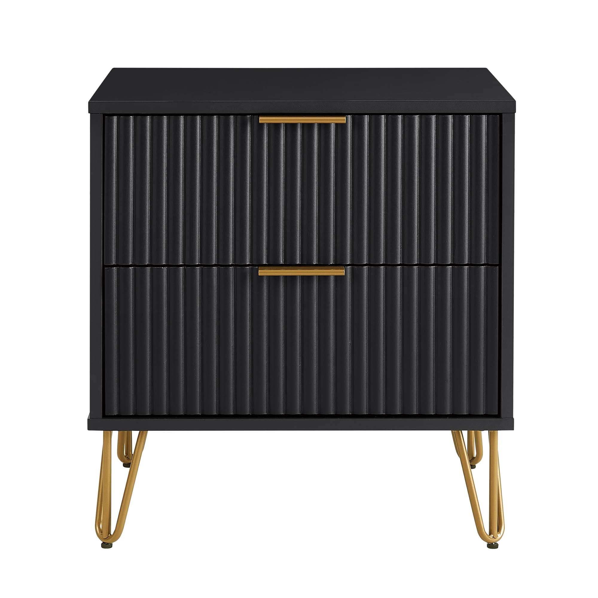 Fluted Nightstand with 2 Drawers Metal Legs Tool Free Assembly