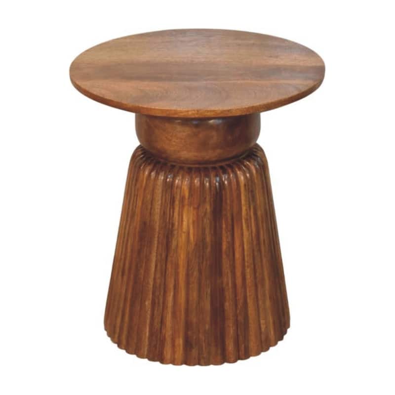 Artisan Furniture Solid Wood Amber Oak Round Side Table , Brown