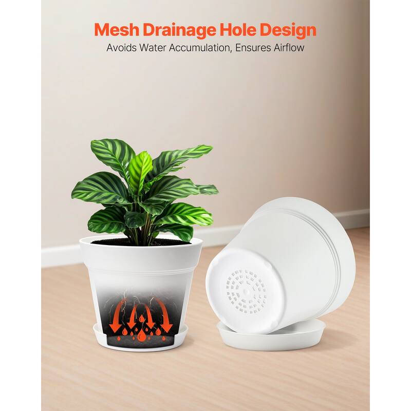 16-Pack Plastic Plant Pots with Drainage Holes for Plants - 6 x 6 x 5 inch
