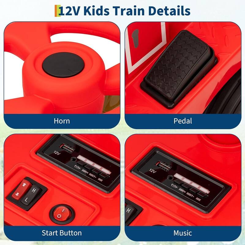 12V Kids Ride On Toy Car, 2-Seater Ride On Train Trackless