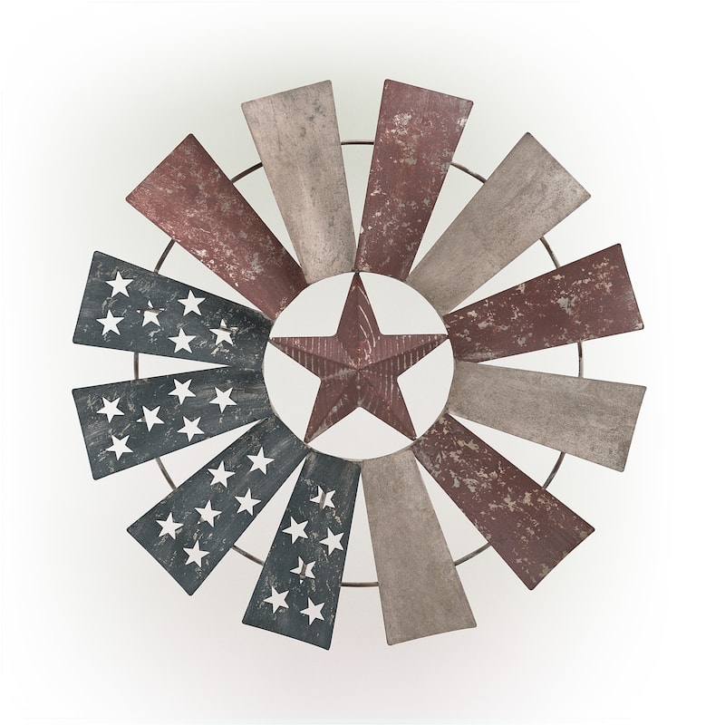 Alpine Corporation 21" Tall Indoor/Outdoor Patriotic Windmill Wall Art Decor