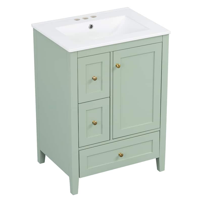 24-Inch Bathroom Vanity with Storage, Adjustable Shelf, MDF & Rubberwood, Removable Dividers