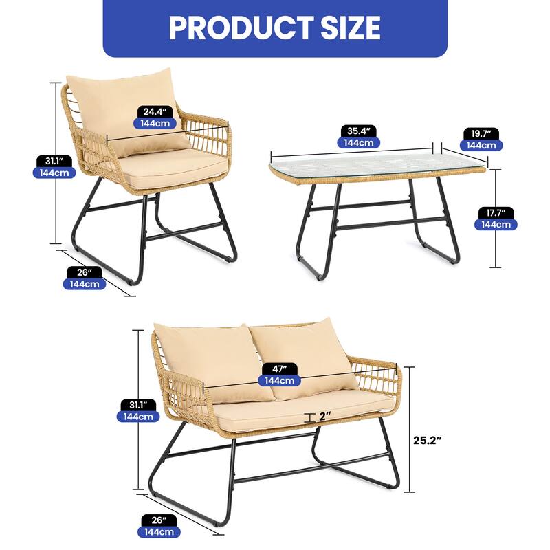 Moasis 4 Person Seating Group with Cushions - 4 Pcs