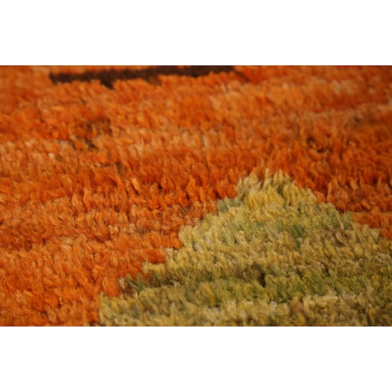 Moroccan Oriental Area Rug Handmade Geometric Orange Wool Carpet - 6'10" x 10'0"