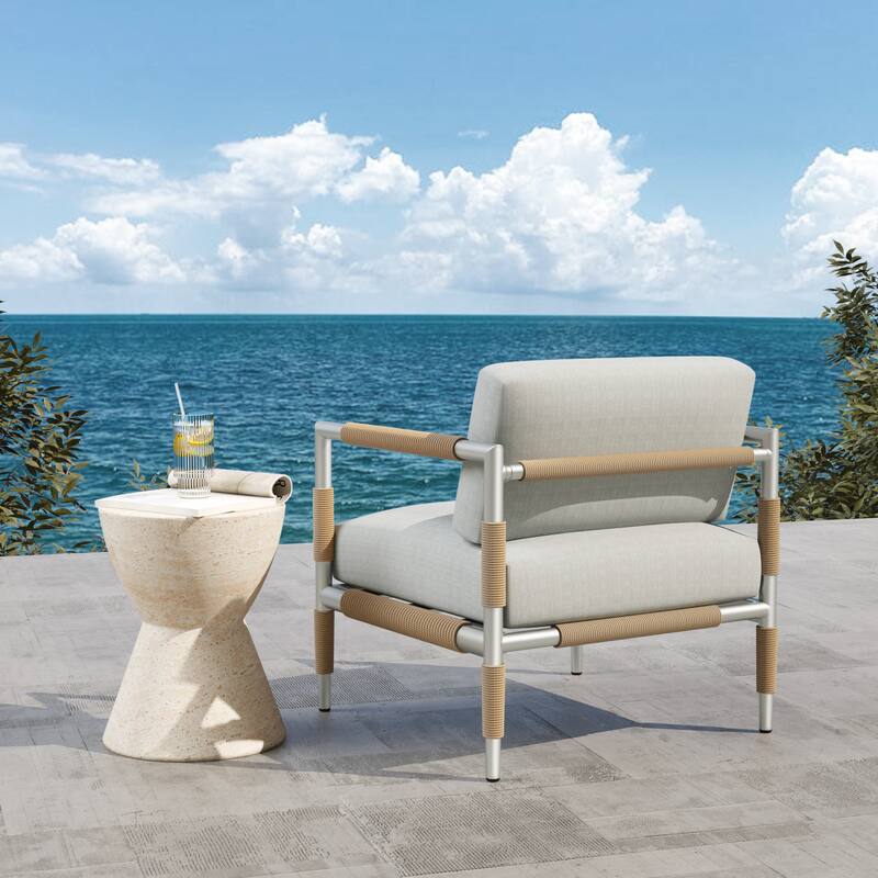 Zefren Outdoor Patio Club Chair with Aluminum, Rope Fabric, Silver by Christopher Knight Home