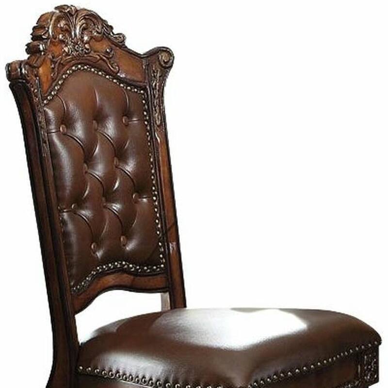 HomeRoots Set of Two 24" Brown Faux Leather and Solid Wood Counter Height Bar Chairs