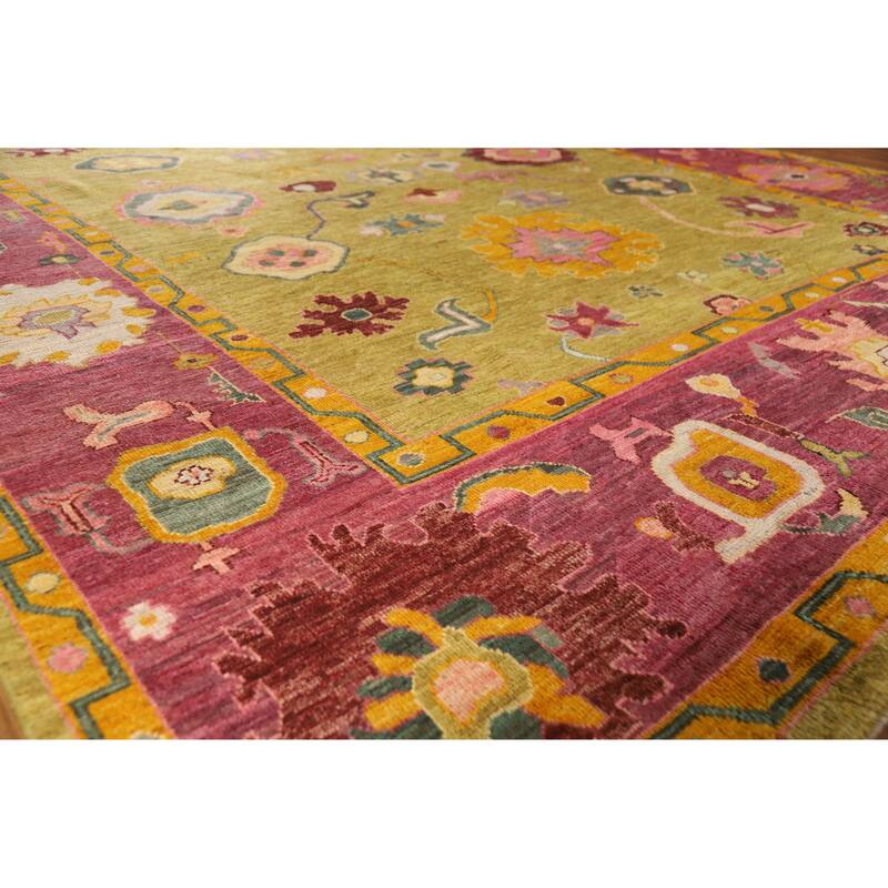 Hand Knotted Oriental 100% Wool Carpet Transitional All-Over Yellow & Gold Oushak Area Rug - 11' 10'' X 8' 10''