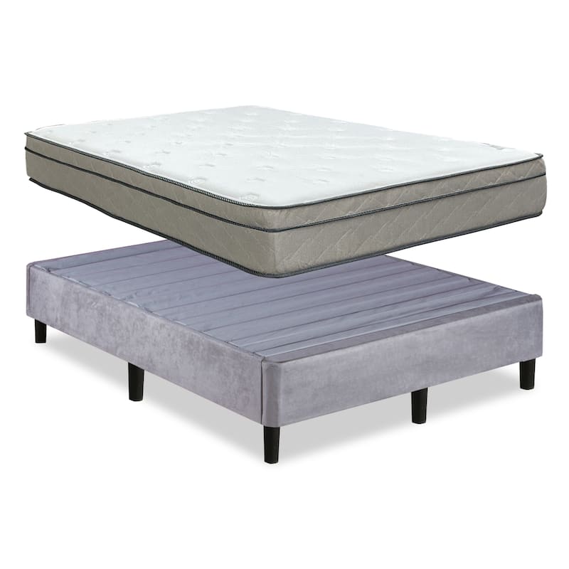 Onetan Mattress and Platfrom Bed Set, 13-Inch Ultra Plush Euro Top Hybrid Mattress and 13" Wood Premium Platform Bed