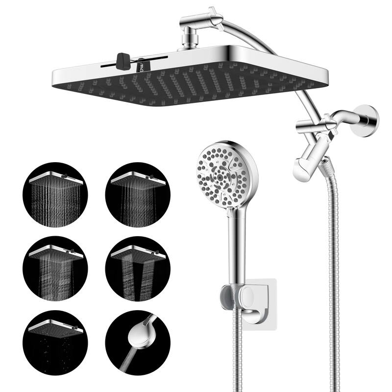 High Pressure 13in Luxury Rain Shower&10-mode Handheld Shower Combo - Chrome