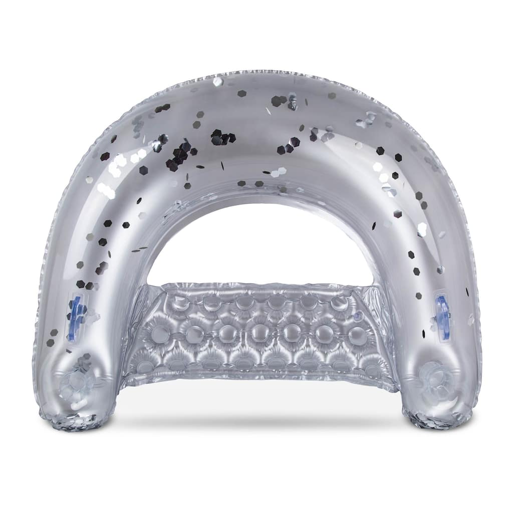 POZA Silver Inflatable Pool Float Chair Filled with Sparkle Confetti - 48 x 38 Inch