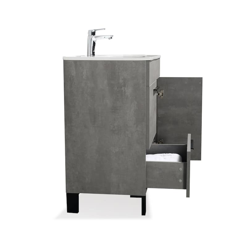 Freestanding Bathroom Vanity Set in Concrete Grey with Integrated Ceramic Sink