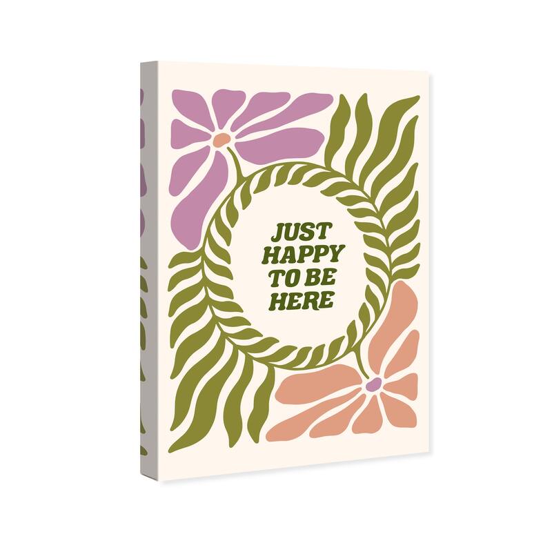 Wynwood Studio Canvas Floral and Botanical Happy to be Here Green and Army Green Modern & Contemporary Wall Art Canvas Print