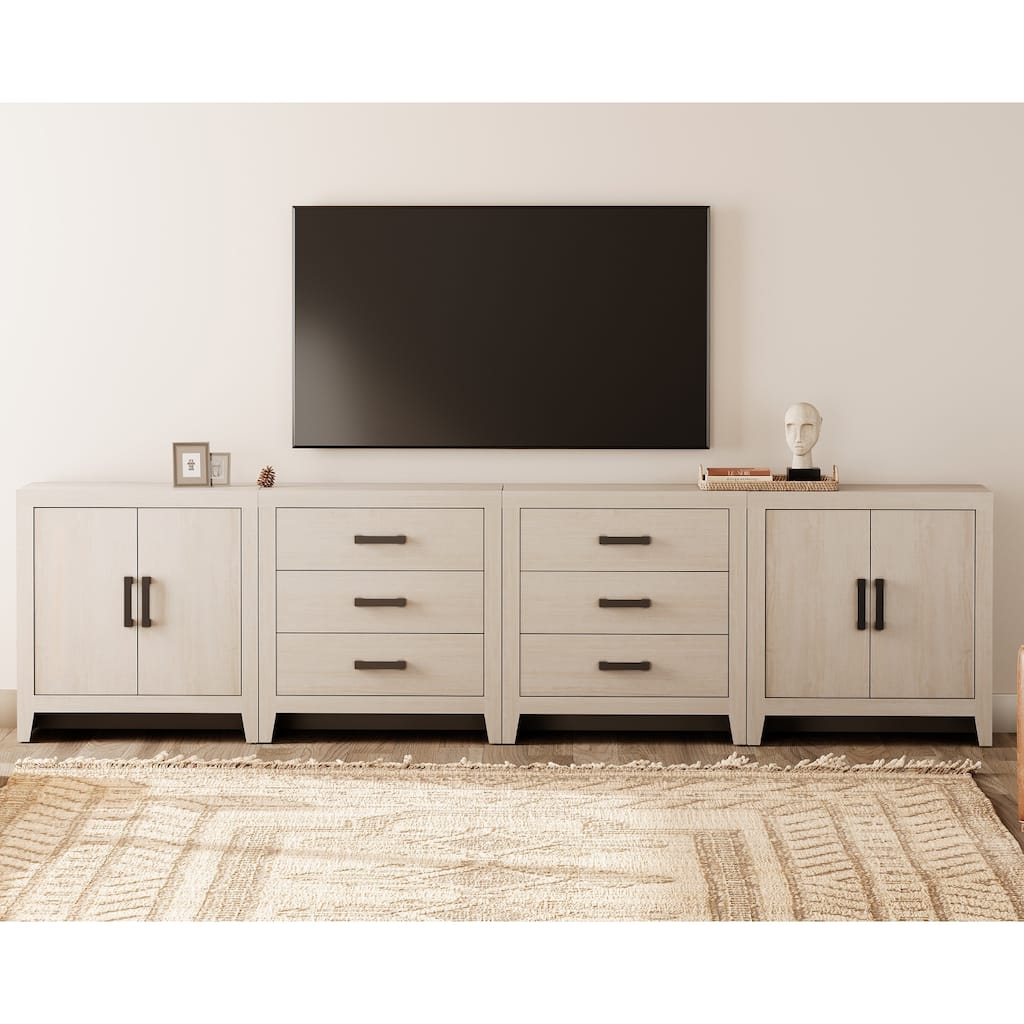 WAMPAT Extra Wide 126" Modern Farmhouse TV Stand，Wood Media Console with 6 Drawers & 2 Double Door Cabinets