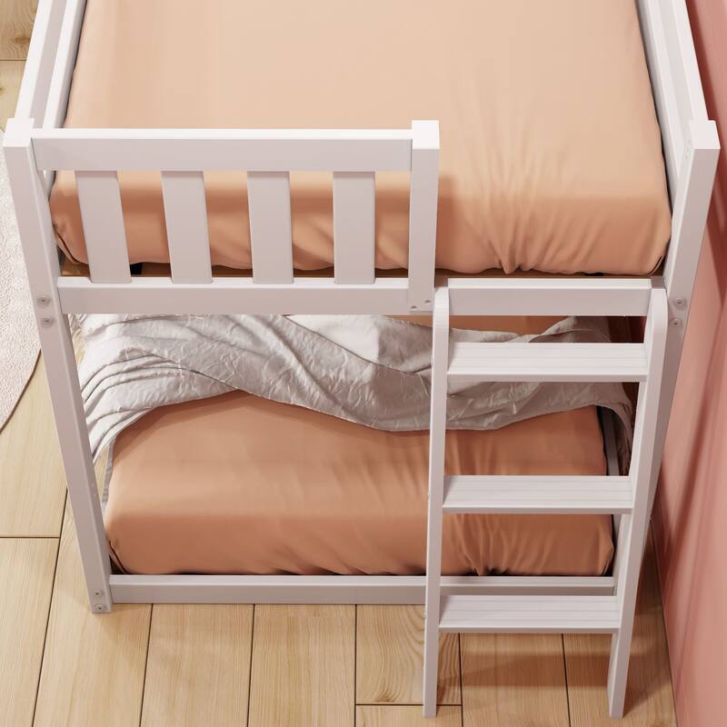Max and Lily Twin over Twin Low Bunk Bed with Ladder on End