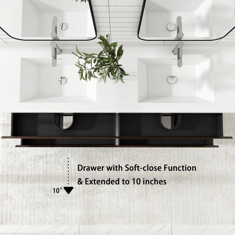 MDF Wall-Mounted Bathroom Vanity Set in Grey Oak with Integrated Culture Marble Sink