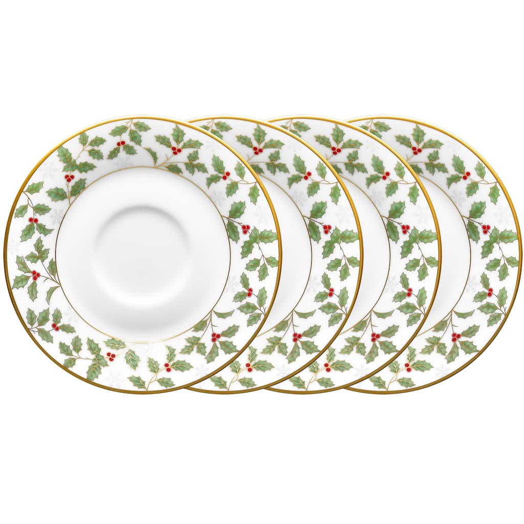 Noritake Holly & Berry Gold Set Of 4 Saucers, 6"