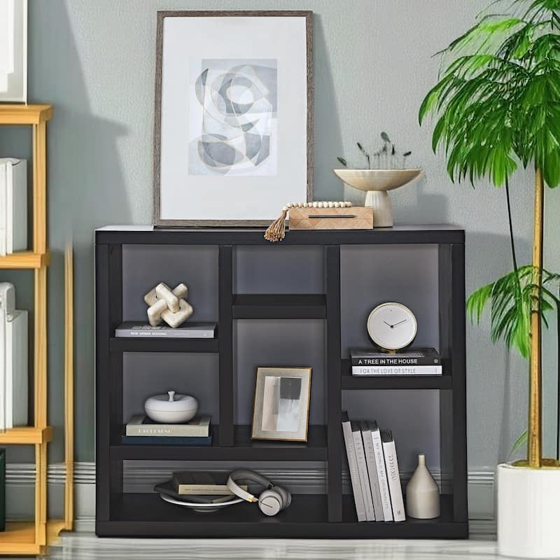 3-Shelf Solid Wood Bookcase Vintage Storage Cabinet Rack - Black
