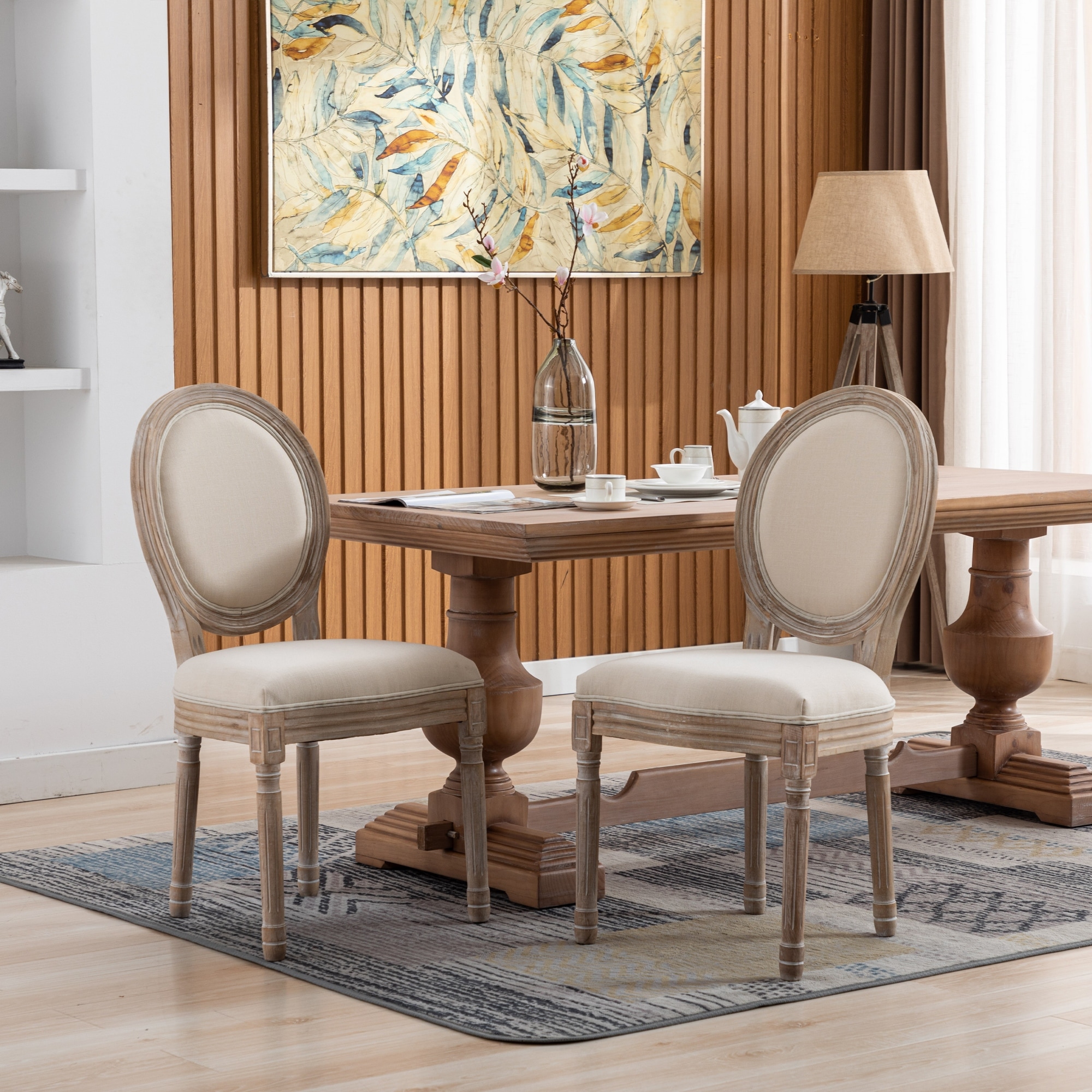 Fabric Dining Chair Upholstered Side Chairs High Back Armless Vintage Accent Chairs with Rubber Legs for Living Room Set of 2