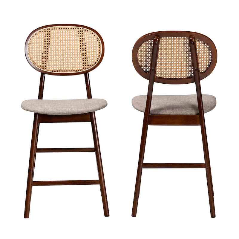 Darrion Mid-Century Modern Fabric and Wood 2-Piece Counter Stool Set