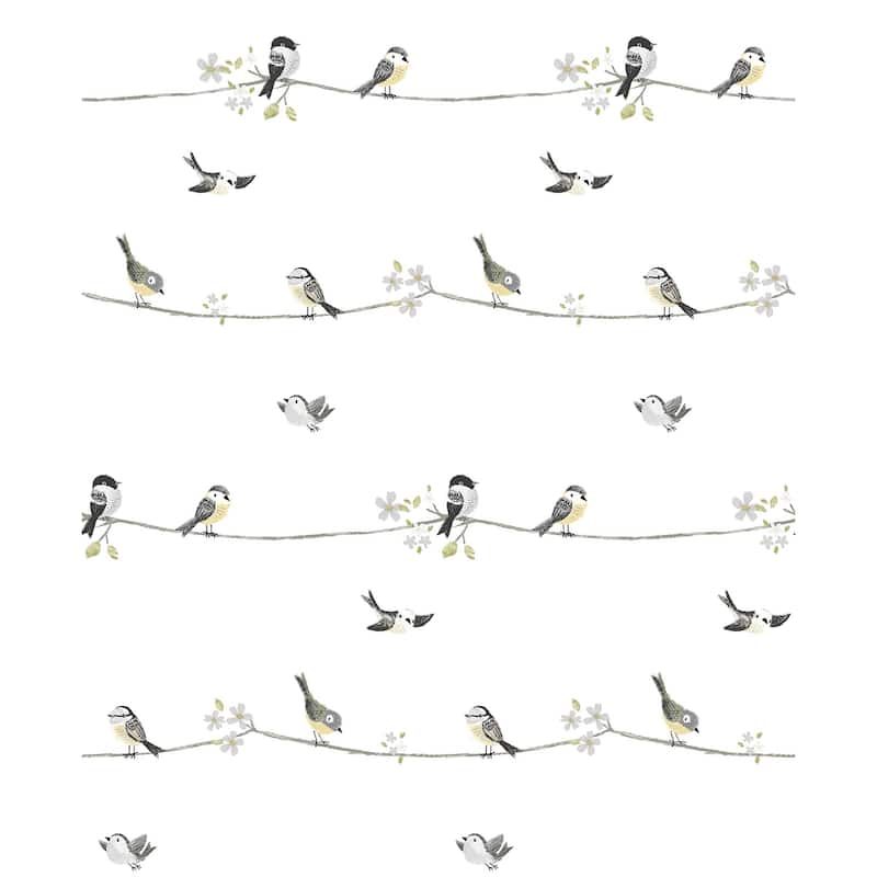 NextWall Sweet Tweet Peel and Stick Wallpaper - 20.5 in. W x 18 ft. L - Charcoal & Buttercup