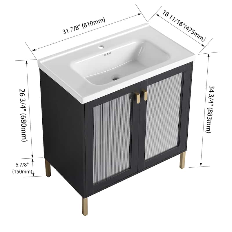 GDFStudio - Eliana Modern Freestanding Bathroom Vanity with Soft-Close Doors and Ceramic Sink