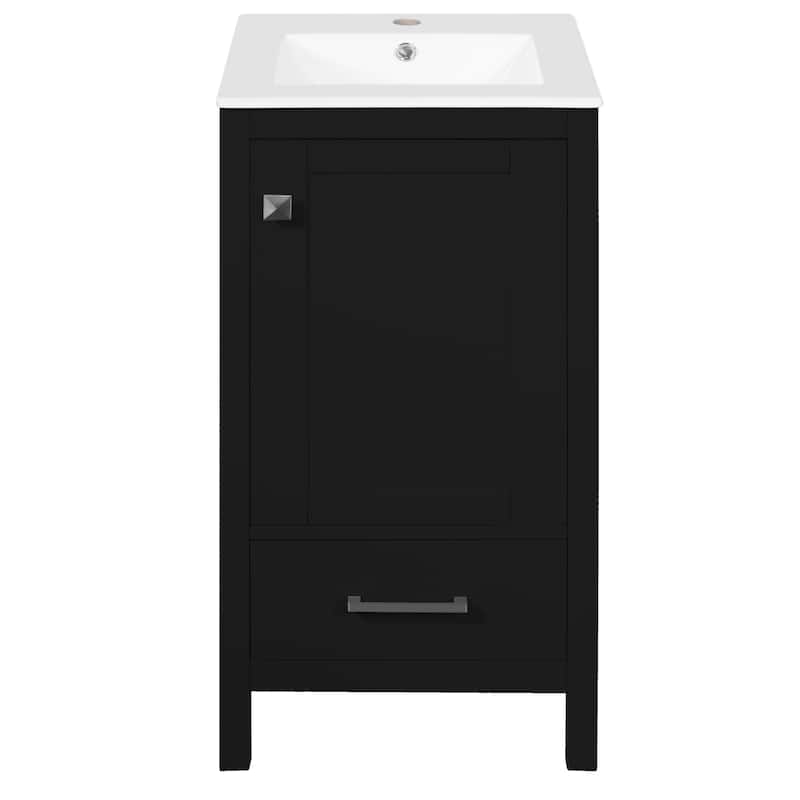 Roomfitters 18" Modern Bathroom Vanity with Ceramic Sink, Soft-Close Drawer, Divider Drawer and Door Organizer