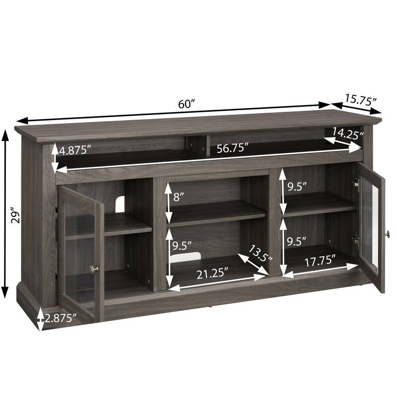 Contemporary TV Media Stand Modern Entertainment Console for TV Up to 65", Open and Closed Storage Space, Dark Walnut/Black