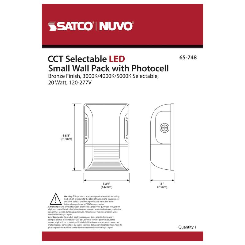 LED Small Wall Pack 20W CCT Selectable 3K/4K/5K Bronze Finish 100-277V