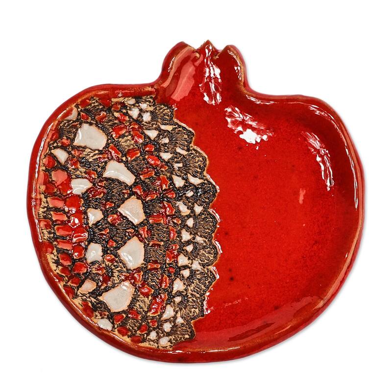 Novica Handmade Vibrant Red Pomegranate Ceramic Catchall