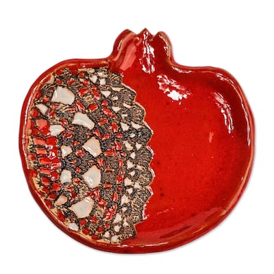 Novica Handmade Vibrant Red Pomegranate Ceramic Catchall