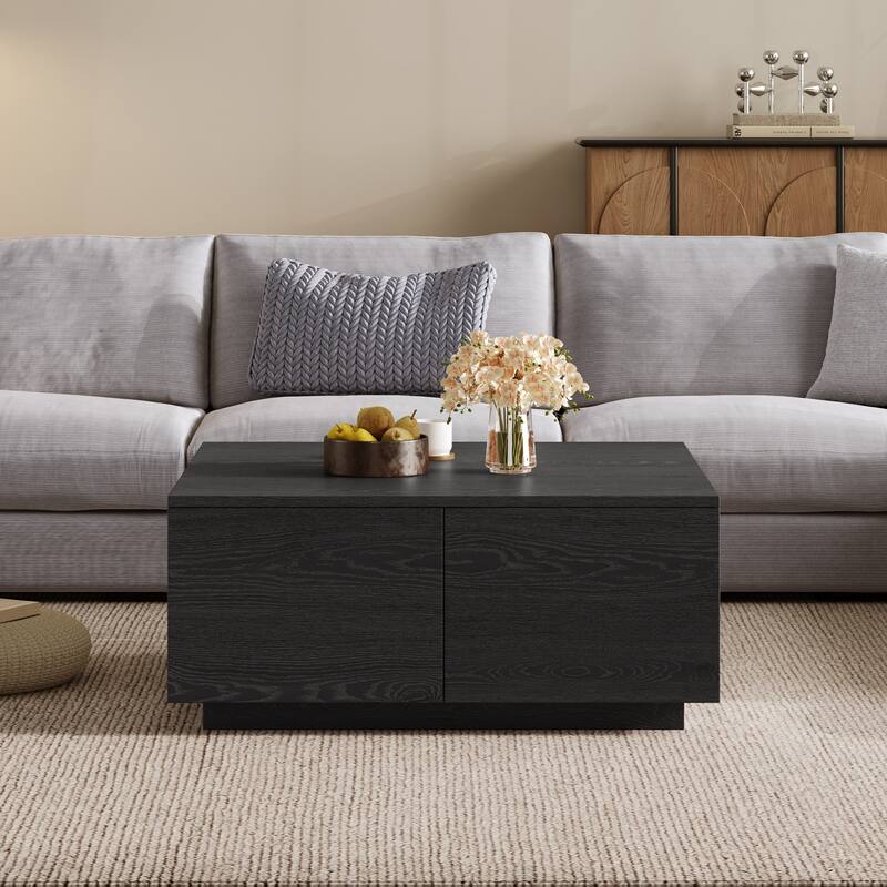 33.25" Square Coffee Table with 4 Drawers - Black