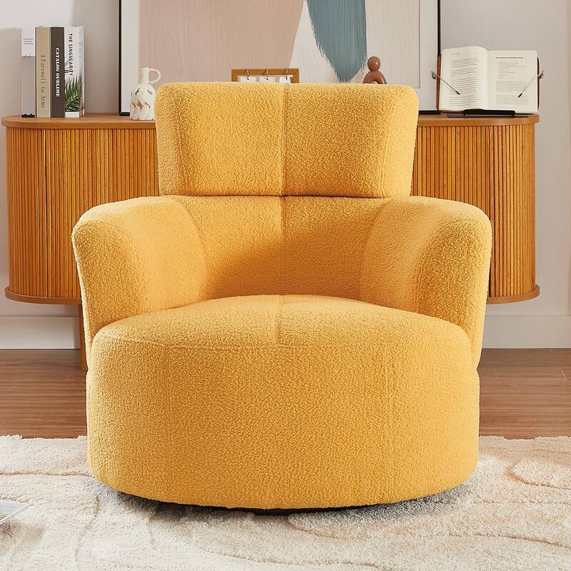 360° Swivel Chair, Upholstered Barrel Chair with Adjustable Headrest Modern Swivel Round Sofa Chair for Living Room