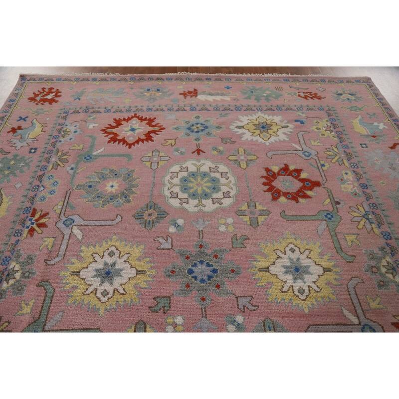 All-Over Pink Oushak Oriental Area Rug Handmade Wool Carpet - 8'1"x 9'11"