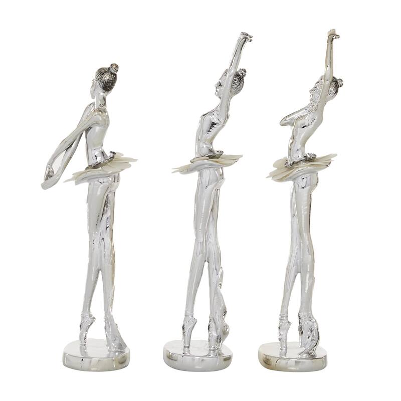 Polystone Dancer Sculpture with Capiz Inlay - Set of 3 Silver - Roche River Decor