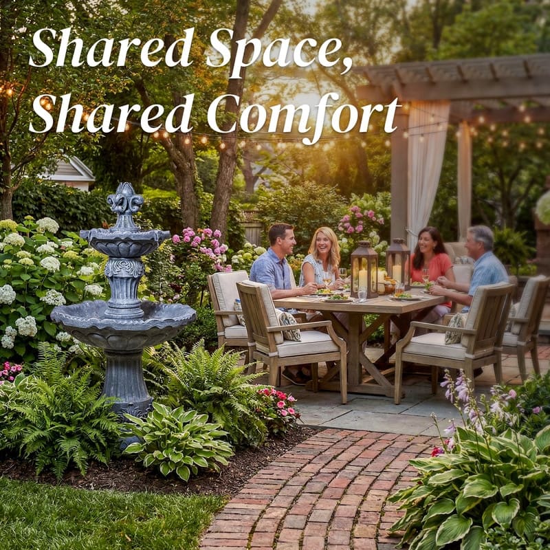 Vbal 2 Tier European Style Carved Outdoor Water Fountain with ETL Certified Auto Shutoff