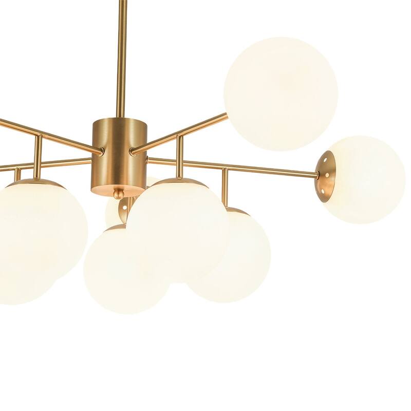 Mid-century 10-Light Sputnik Living Room Frosted Glass Orb Chandelier - 38.0 in