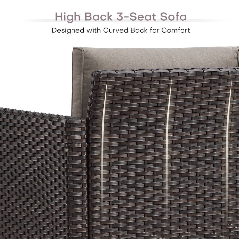 3 Pieces Outdoor Wicker Sofa with Ottomans Brown - Grey