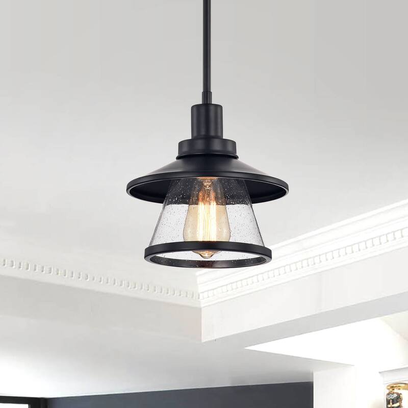 Katrine Matte Black Seeded Glass Shade 1-Light Mini Pendant Light