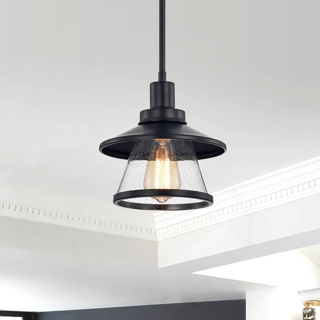 Katrine Matte Black Seeded Glass Shade 1-Light Mini Pendant Light
