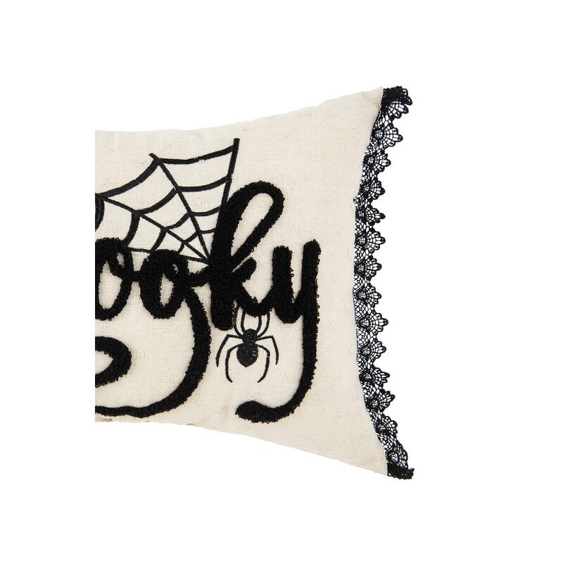 Spooky Black And White Halloween Embroidered Throw Pillow