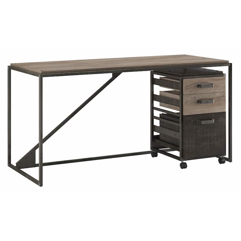 Bush Furniture Refinery 62W Industrial Desk with 3 Drawer Cabinet