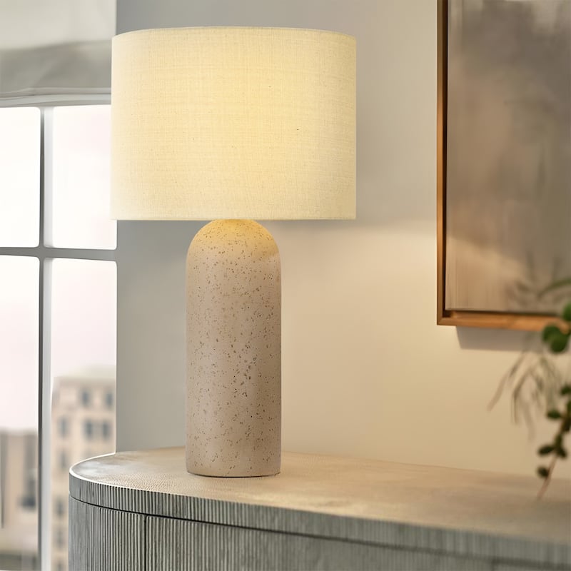 26.7" Ceramic Accent Table Lamp, Bedside Table Lamps With 3-way Dimming Switch - 14.05"W X 14.05"D X 24.75"H - Soil