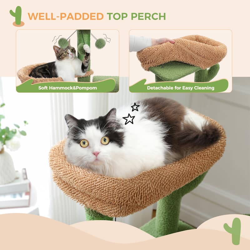 42" Multi-Level Cat Tree Tower with Cozy Condo, Sisal Covered Scratching Posts, Pads and Replaceable Balls and Perch