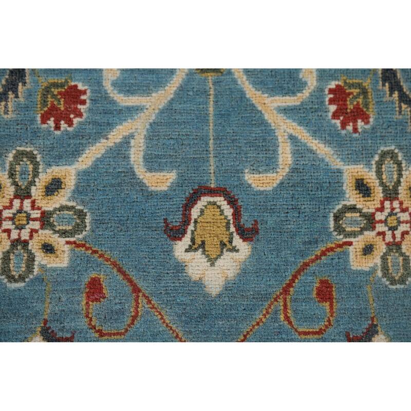 Light Blue Oushak Runner Rug Handmade Transitional Wool Carpet - 2'9" x 9'9"